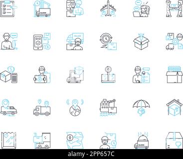 Speedy shipping linear icons set. Swift, Expedited, Fast, Quick, Rapid, Lightning, Velocity line vector and concept signs. Blitz,Hasty,Turbo outline Stock Vector