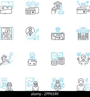 Profits earned linear icons set. Revenue, Gain, Earnings, Income, Return, Yield, Surplus line vector and concept signs. Benefit,Advantage,Prosperity Stock Vector