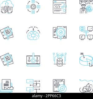 Strategic evaluation linear icons set. Assessment, Analysis, Appraisal, Benchmarking, Business, Competitive, Critical line vector and concept signs Stock Vector