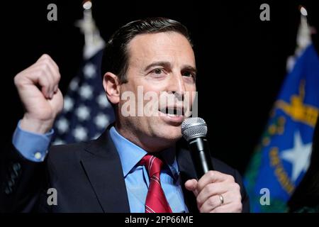FILE - Nevada Republican Senate candidate Adam Laxalt speaksto supporters during an election night campaign event on Nov. 8, 2022, in Las Vegas. Former Nevada Attorney General Adam Laxalt will help lead a political action committee that is encouraging Florida Gov. Ron DeSantis to run for president. (AP Photo/John Locher, File)