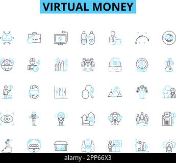 Virtual money linear icons set. Cryptocurrency, Blockchain, Bitcoin, Ethereum, Litecoin, Ripple, Token line vector and concept signs. Digital currency Stock Vector