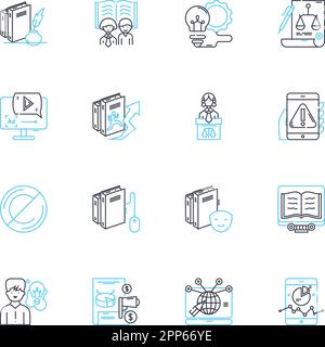 Counterfeit goods linear icons set. Fake, Imitation, Fraud, Counterfeit, Plagiarized, Bootleg, Knockoff line vector and concept signs. Inauthentic Stock Vector