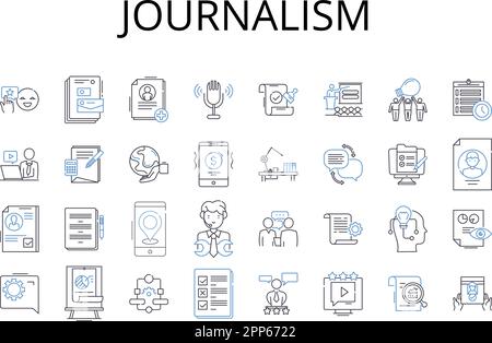 journalism line icons collection. News writing, Press coverage, Reportage style, Media reporting, News reporting, Prose writing, Feature writing Stock Vector