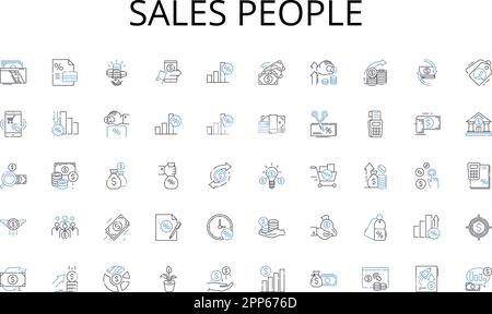 Sales people line icons collection. Display, Keywords, Clicks, Conversion, Retargeting, Impressions, Banners vector and linear illustration. CTR,PPC Stock Vector