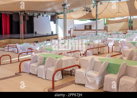 Rows of chairs and stage in concert hall in Egypt hotel. Stock Photo