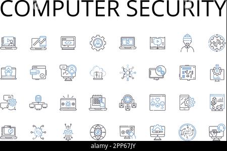 Computer security line icons collection. Data protection, Nerk safety, Access control, Information privacy, Cyber defense, Digital security, Online Stock Vector