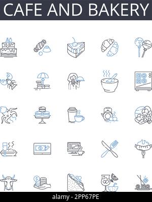 Cafe and bakery line icons collection. Sweet Shop, Diner Eatery, Juice Bar, Pizza Parlor, Burger Joint, Tasty Treats, Bistro Cafe vector and linear Stock Vector