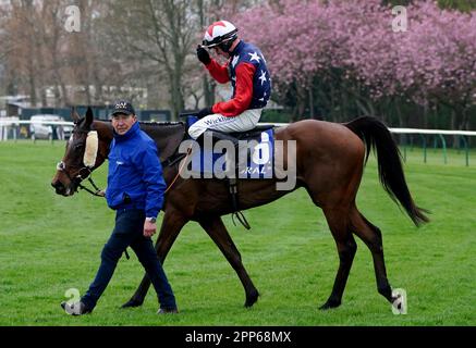 Jockey Jack Tudor after riding Kitty's Light to victory in the Coral Scottish Grand National Handicap Chase during the Coral Scottish Grand National festival at Ayr Racecourse. Picture date: Saturday April 22, 2023. Stock Photo