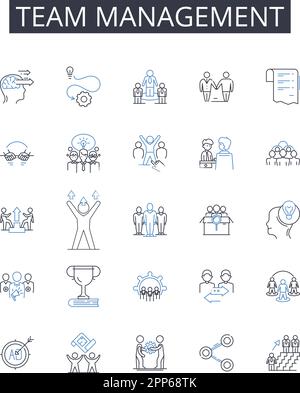 Team management line icons collection. Project coordination, Leadership skills, Staff supervision, Staff oversight, Group management, Employee Stock Vector