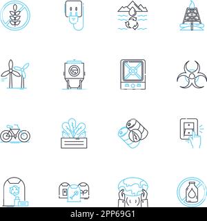 Solar power linear icons set. Photovoltaic, Panel, Energy, Electricity, Sunlight, Renewable, Sustainable line vector and concept signs. Alternative Stock Vector
