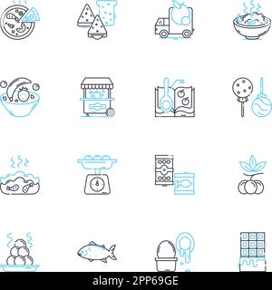Barbecue pitstop linear icons set. Smokehouse, Grilling, Pitmaster, Brisket, Ribs, Sauce, BBQ line vector and concept signs. Pork,Smoked,Charcoal Stock Vector