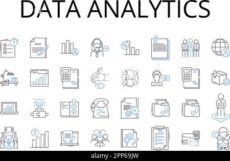 Data Analytics line icons collection. Business Intelligence, Information Management, Knowledge Discovery, Customer Insights, Market Research Stock Vector