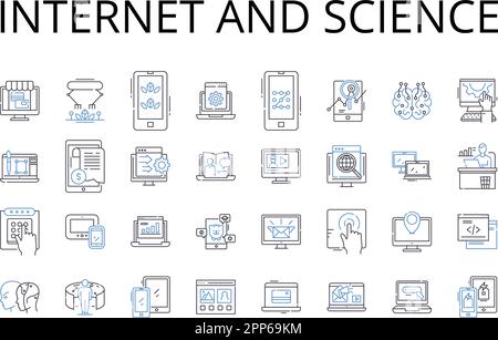 Internet and science line icons collection. nternet, Web, Net, Cyberspace, Online, Digital world, Information superhighway vector and linear Stock Vector