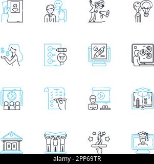 Remote workshops linear icons set. Virtual, Collaboration, Distance ...