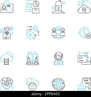 Financial Planning linear icons set. Budgeting, Savings, Investments, Retirement, Insurance, Estate, Taxation line vector and concept signs. Wealth Stock Vector