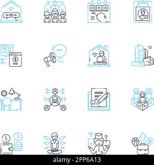 Personnel linear icons set. taff, Employees, HR, Hiring, Training, Recruitment, Onboarding line vector and concept signs. Retention, Management Stock Vector