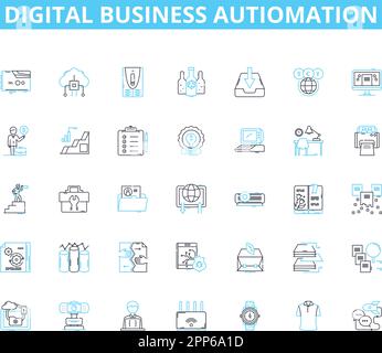 Digital business autiomation linear icons set. Efficiency, Streamline, Integration, Innovation, Optimization, Productivity, Agility line vector and Stock Vector
