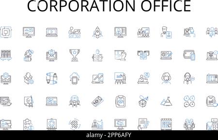 Corporation office line icons collection. Display, Screens, Interface, Data, Information, Graphics, Visuals vector and linear illustration. Monitor Stock Vector