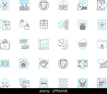 Mobile privacy linear icons set. Encryption, Cybersecurity, Authentication, Biometrics, Privacy, Data, Location line vector and concept signs Stock Vector