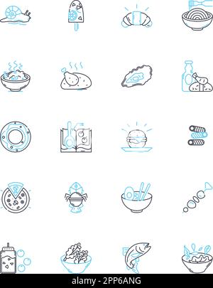 Boulangerie linear icons set. Croissant, Baguette, Patisserie, Tartelette, Pain, Chocolatine, ?clair line vector and concept signs. Cousant,Macaron Stock Vector