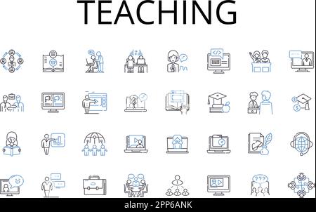 Teaching line icons collection. Instructing, Educating, Tutoring, Coaching, Mentoring, Guiding, Training vector and linear illustration. Schooling Stock Vector