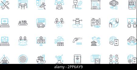 Joint enterprise linear icons set. Collaboration, Partnership, Shared, Teamwork, Cooperative, Alliance, Synergy line vector and concept signs. Unity Stock Vector
