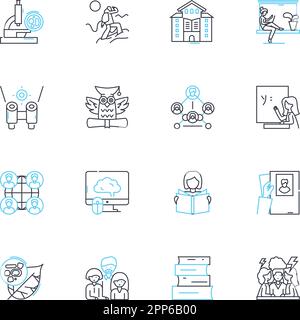 Bright academy linear icons set. Learning, Education, Success, Growth, Development, Innovation, Achievement line vector and concept signs. Excellence Stock Vector