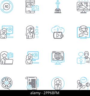 Social nerking linear icons set. Connections, Community, Interactions, Relationships, Engagement, Collaboration, Sharing line vector and concept signs Stock Vector