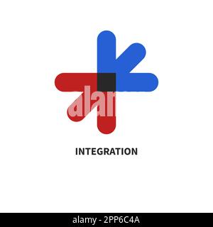 Two arrows logo, red and blue arrow, business icon. Opposition, cooperation, collaboration concept Stock Vector