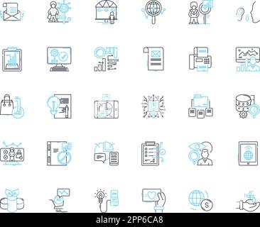 Market research linear icons set. Survey, Focus group, Data, Analysis, Target audience, Sampling, Insights line vector and concept signs. Competitive Stock Vector