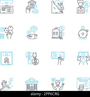 Budgeting process linear icons set. Planning, Forecasting, Analysis ...