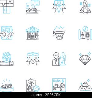 Revenue streams linear icons set. Profits, Sales, Income, Cash flow, Mtization, ROI (return on investment), Dividends line vector and concept signs Stock Vector