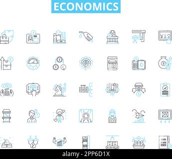 Economics linear icons set. Inflation, Recession, Supply, Demand, Market, Trade, Investment line vector and concept signs. Capitalism,Socialism Stock Vector