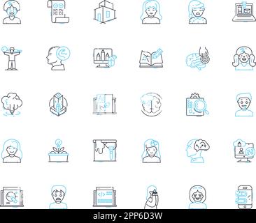 Environmental sustainability linear icons set. Renewability, Conservation, Preservation, Eco-friendly, Carbon-neutral, Biodiversity, Eco-conscious Stock Vector
