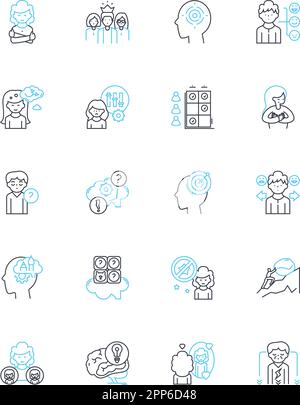 Emotional intelligence linear icons set. Empathy, Self-awareness, Self-regulation, Motivation, Social skills, Communication, Mindful line vector and Stock Vector