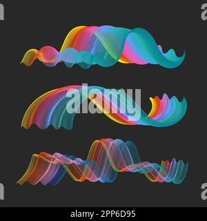 Blend thin lines, set design elements, wavy contours. Rainbow abstract waves, breeze Stock Vector