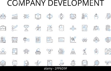 Company development line icons collection. Market, Trading, Auction, Transaction, Exchange, Buyout, Bargain vector and linear illustration. Bid,Resale Stock Vector