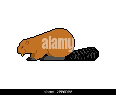 Beaver pixel art. 8 bit swamp rodent. pixelated Vector illustration Stock Vector