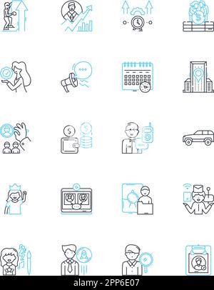 Position linear icons set. Leadership, Management, Innovation, Communication, Collaboration, Adaptability, Decision-making line vector and concept Stock Vector