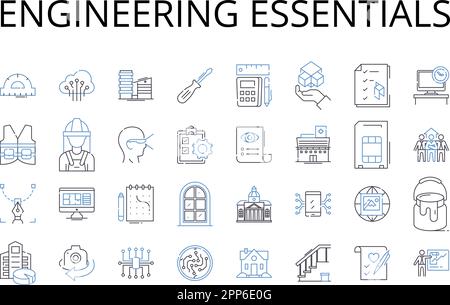 Engineering essentials line icons collection. Business Basics, Computer Concepts, Marketing Essentials, Technical Terms, Communication Concepts Stock Vector