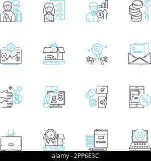 Dynamic vision linear icons set. Precision, Clarity, Flexibility, Adaptability, Alertness, Agility, Awareness line vector and concept signs Stock Vector
