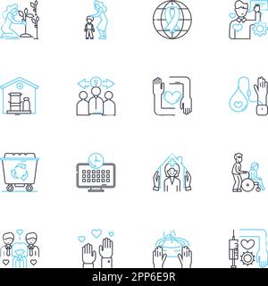 Philanthropy linear icons set. Generosity, Humanitarianism, Altruism, Giving, Kindness, Compassion, Charity line vector and concept signs. Empathy Stock Vector