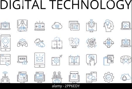 Digital technology line icons collection. Computer science, Internet technology, Telecommunication systems, Portable devices, Electronic devices Stock Vector
