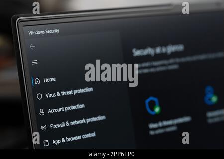 New york, USA - April 20, 2023: Windows security menu on laptop screen close up view Stock Photo
