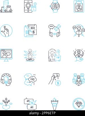 Shopper affinity linear icons set. Loyalty, Preference, Attachment, Devotion, Dedication, Commitment, Fervor line vector and concept signs. Passion Stock Vector