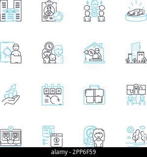Position linear icons set. Leadership, Management, Innovation, Communication, Collaboration, Adaptability, Decision-making line vector and concept Stock Vector