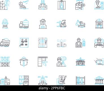 Structural engineering linear icons set. Stability, Analysis, Design, Foundation, Load, Reinforcement, Span line vector and concept signs. Tension Stock Vector