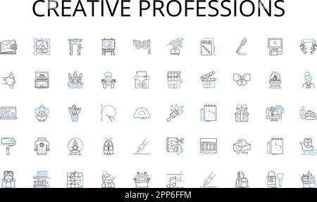 Creative professions line icons collection. Microcontroller , FPGA, Semiconductor, Transistor, Circuit, Analog, Digital vector and linear illustration Stock Vector