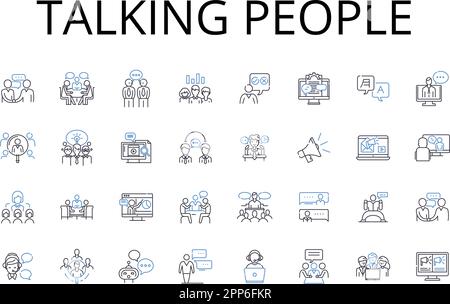 Talking people line icons collection. Conversing individuals, Communicating folks, Chattering individuals, Bantering people, Chatting group Stock Vector