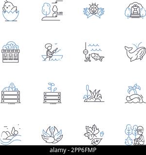 Rural life line icons collection. Farming, Agriculture, Nature, Harvest, Wildlife, Rustic, Simplicity vector and linear illustration. Tranquility Stock Vector
